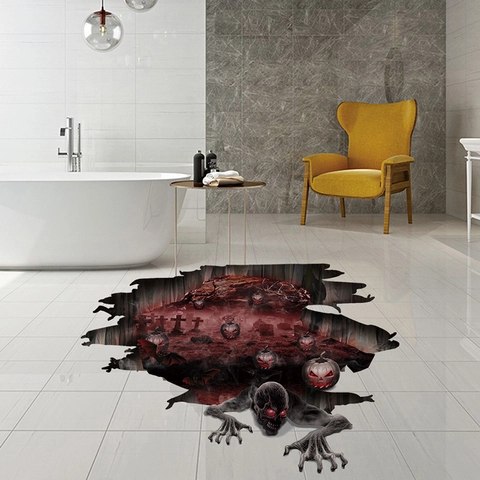 3D Halloween Floor Wall Decals PVC Waterproof Self Adhesive Horror Pumpkin Skeleton For Party Bar Home Decor
