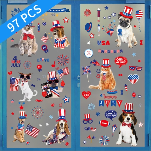 Independence Day Window Clings Patriotic Pets Static Cling Stickers Home Decor Double Sided Waterproof Festive Decoration