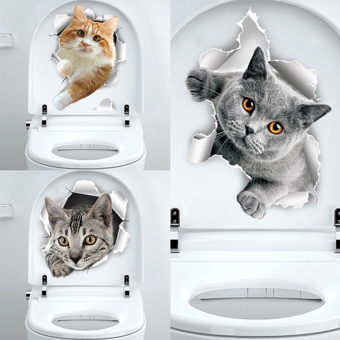 3D Kat Toiletbril Sticker Waterdicht PVC Levendig Dier Door De Muur Decoratie Voor Badkamer Toiletreservoir
