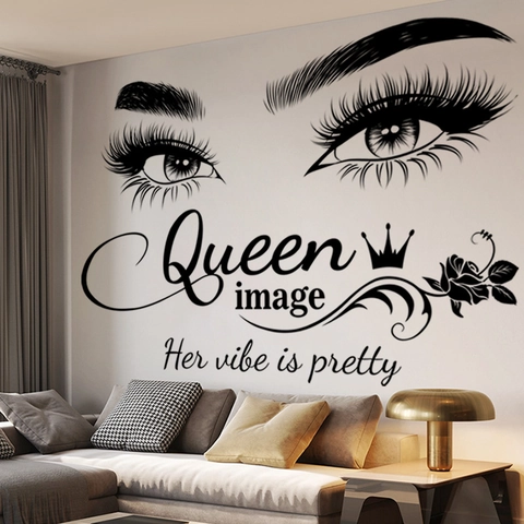 Muurstickers Koningin Afbeelding PVC Waterdicht Wimpers Kroon Roos Kunst Stickers Woondecoratie Woonkamer Slaapkamer