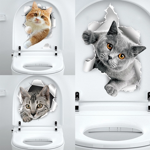 3D Kat Toiletbril Sticker Waterdicht PVC Levendig Dier Door De Muur Decoratie Voor Badkamer Toiletreservoir