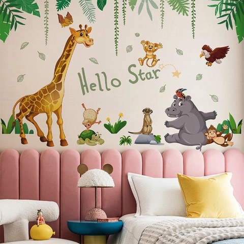 Adesivi Murali Animali Cartoni Animati PVC Impermeabile DIY Giungla Foresta Decalcomanie Per Camera Dei Bambini Decor