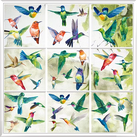 Hummingbird Anti Collision Window Clings Static Bird Silhouette Stickers Double Sided PVC Decorative Home Office Glass