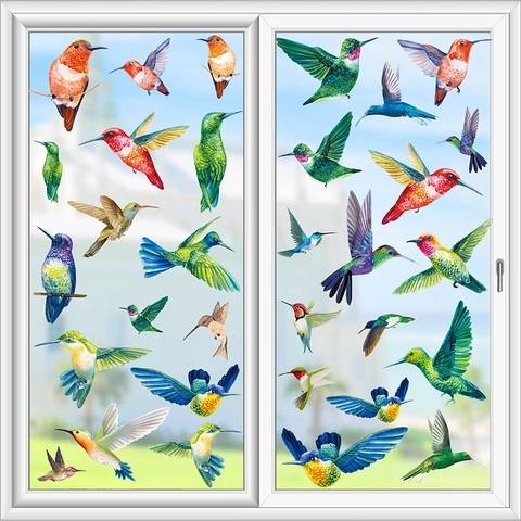 Pegatinas Ventana Colibrí Colorido Estático Vidrio Doble Cara Anticolisión Impermeable Para Decoración Hogar Cocina
