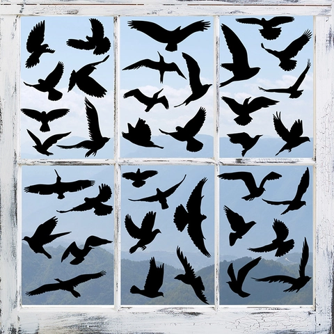 Kollisionsschutz Vogel Silhouette Fensteraufkleber Doppelseitig Statisch PVC Dekorbögen Für Glasfenster Haus Dekor
