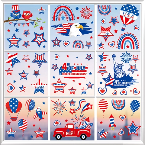 USA Independence Day Window Clings Double Sided Static Sticker PVC Decals For Holiday Party Glass Decoration