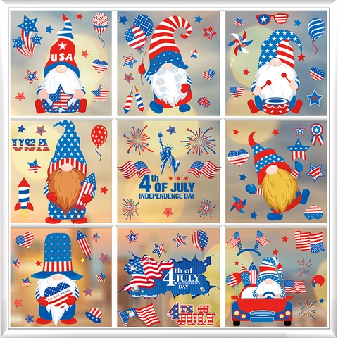 Independence Day Window Clings Static PVC Double Sided Gnome Decorative Decals For Holiday Celebration Party Home