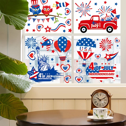 Unabhängigkeitstag Fensterbilder Statische PVC Aufkleber Patriotische USA Juli Vierte Party Deko Doppelseitige Glasbilder