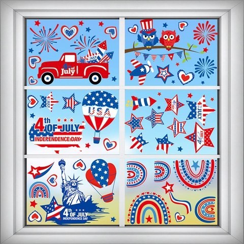 Unabhängigkeitstag Fensterbilder Statische PVC Aufkleber Patriotische USA Juli Vierte Party Deko Doppelseitige Glasbilder