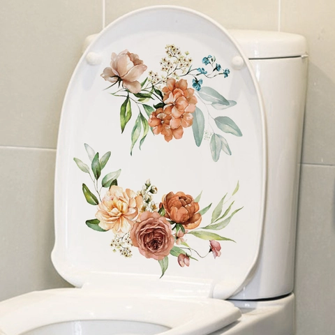 Aquarell Blume Toilettenaufkleber Wasserdicht PVC Floral Wandtattoo Für Badezimmer Home Dekoration Abnehmbare Kunst Aufkleber