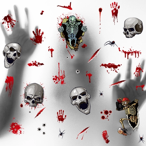 Halloween Horror Skull Blood Handprint Pumpkin Static Window Clings PVC Wall Stickers For Home Party Decoration
