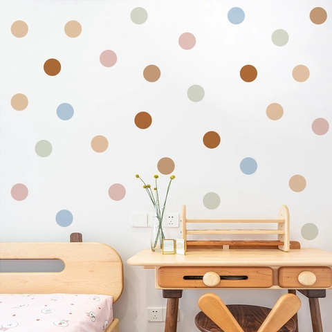Boho Polka Dot Heart Daisy Wall Stickers PVC Removable DIY Decals For Kids Nursery Room Morandi Color