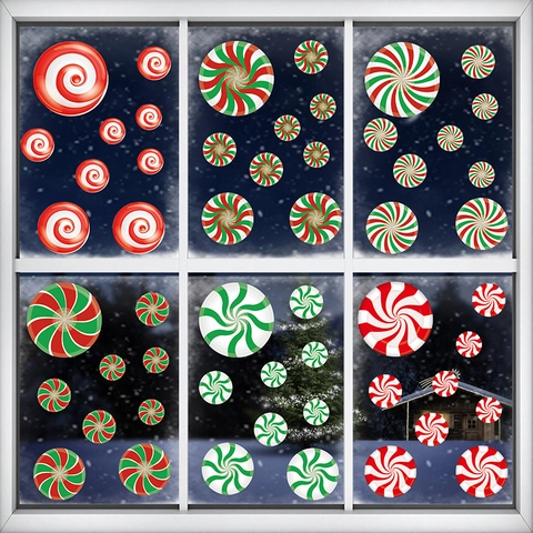 Weihnachtsfensterbilder Doppelseitige PVC Statische Aufkleber Pfefferminzbonbon Wirbelmuster Für Glasfenster Dekoration