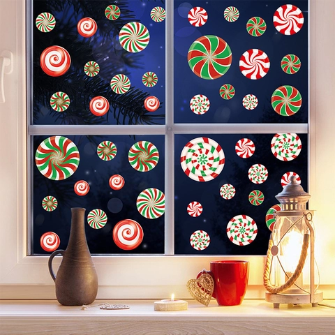Weihnachtsfensterbilder Doppelseitige PVC Statische Aufkleber Pfefferminzbonbon Wirbelmuster Für Glasfenster Dekoration