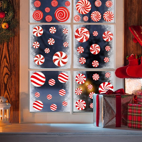 Weihnachts Fensterbilder Pfefferminz Bonbon Statische Aufkleber Rot Weiß Doppelseitig Feiertag Haus Deko
