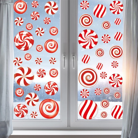 Weihnachts Fensterbilder Pfefferminz Bonbon Statische Aufkleber Rot Weiß Doppelseitig Feiertag Haus Deko