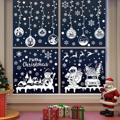 Christmas Window Clings Static PVC Stickers Double Sided Santa Snowman Snowflake Reindeer Holiday Decor Silhouette