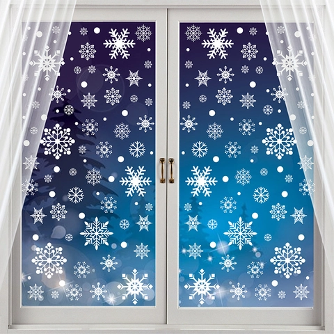 Pegatinas Ventana Copo Nieve Navidad PVC Estáticas Doble Cara Blanco Decoración Cristal Invierno Hogar Tienda Ornamentos