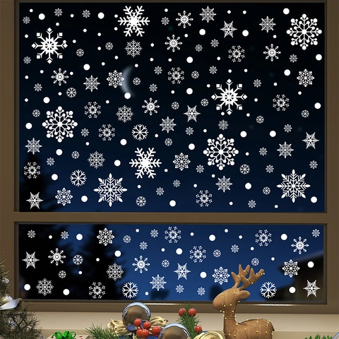 Pegatinas Ventana Copo Nieve Navidad PVC Estáticas Doble Cara Blanco Decoración Cristal Invierno Hogar Tienda Ornamentos