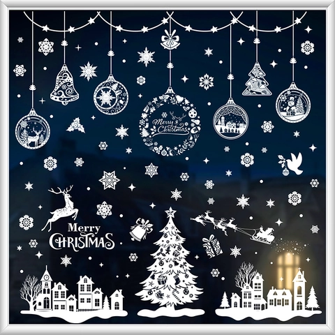 Christmas Window Stickers Static Clings PVC Snowflake Reindeer Santa Winter Wonderland Glass Decals Double Sided