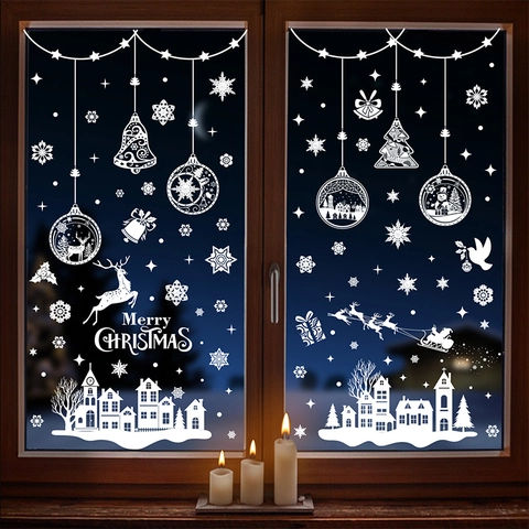 Christmas Window Stickers Static Clings PVC Snowflake Reindeer Santa Winter Wonderland Glass Decals Double Sided