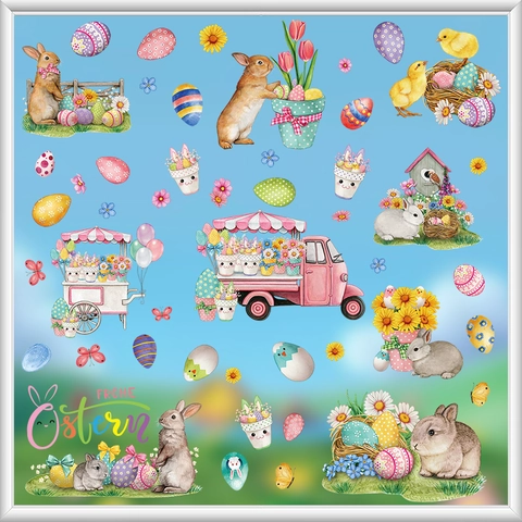 Easter Window Clings Static Stickers Double Sided Rabbit Egg Flower Gnomes Spring Glass Decoration Decals