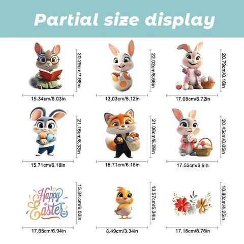 Happy Easter Window Clings Static Stickers Cartoon Bunny Fox Chick Easter Eggs Double Sided PVC Holiday Glass Window Decals For Party Home Decor