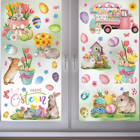Easter Window Clings Double Sided Static Film Stickers Bunny Eggs Gnomes Cartoon Decor For Glass Door