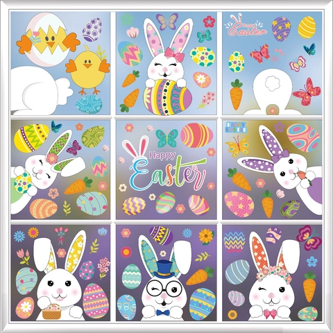 Easter Window Clings Double Sided Static Film Stickers Bunny Eggs Gnomes Cartoon Decor For Glass Door