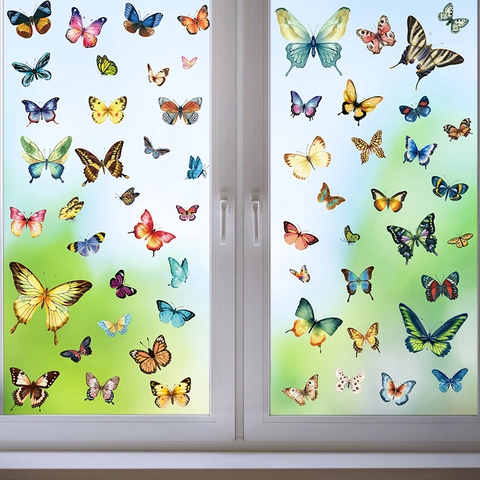 Vinilos De Mariposa Para Ventanas Pegatinas Estáticas Doble Cara Impermeable PVC Colorido Decoración De Primavera Vidrio