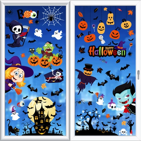 Halloween Window Clings Static PVC Stickers Double Sided Pumpkin Ghost Gnome Decor For Glass Party Ornaments