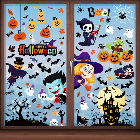 Halloween Window Clings Static PVC Stickers Double Sided Pumpkin Ghost Gnome Decor For Glass Party Ornaments