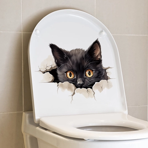 3D Kat Muurstickers Creatieve Waterdichte PVC Toiletdeksel Stickers Realistische Gat Badkamer Decor