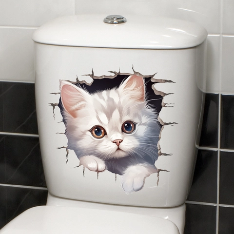 3D Kat Muurstickers Creatieve Waterdichte PVC Toiletdeksel Stickers Realistische Gat Badkamer Decor
