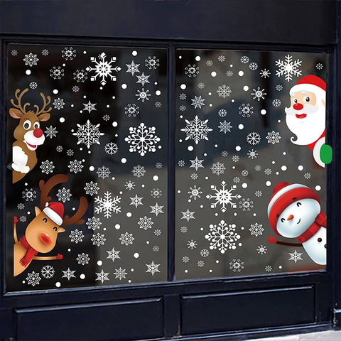 Christmas Window Clings Double Sided Static PVC Stickers Santa Claus Reindeer Snowman Snowflakes Holiday Glass Decor