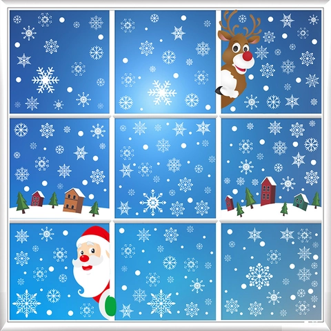 Christmas Window Clings Static PVC Double Sided Snowflake Santa Snowman Reindeer Holiday Party Home Glass Decoration