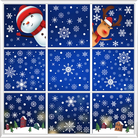 Christmas Static Window Clings PVC Double Sided Snowflake Santa Snowman Reindeer Decals For Glass Door Home Holiday Decor