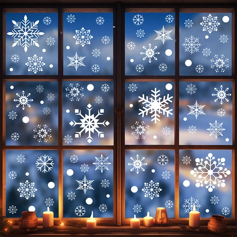Pegatinas Estáticas De Copos De Nieve De Navidad PVC Doble Cara Decoración De Invierno Para Ventanas De Cristal
