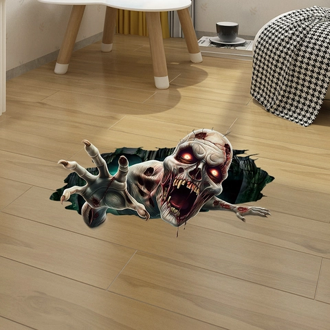 3D Halloween Wall Floor Sticker PVC Waterproof Removable Stereoscopic Creepy Zombie Ghost Crawling Out Of Hole Decor