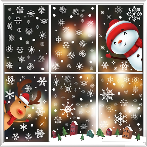 Christmas Window Clings Static PVC Double Sided Snowflake Santa Snowman Reindeer Holiday Party Home Glass Decoration