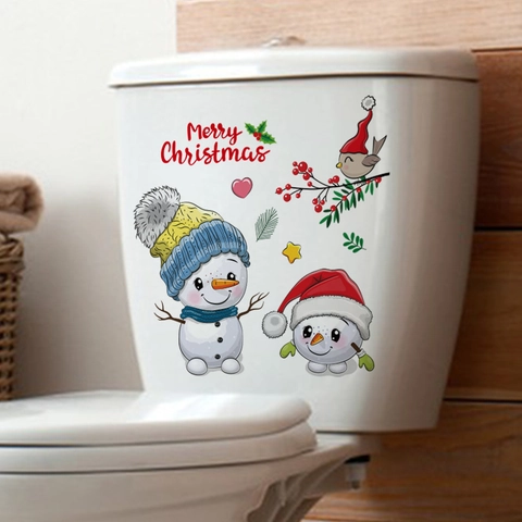 Adesivi Per WC Di Natale In PVC Impermeabile Cartone Animato Pupazzo Di Neve Renna Babbo Natale Decorazione Per Coperchio Serbatoio Bagno