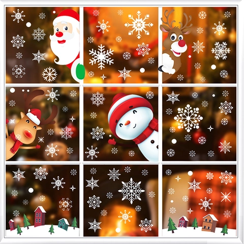 Pegatinas Navidad Ventana Doble Cara Estática PVC Calcomanías Dibujos Animados Reno Muñeco De Nieve Santa