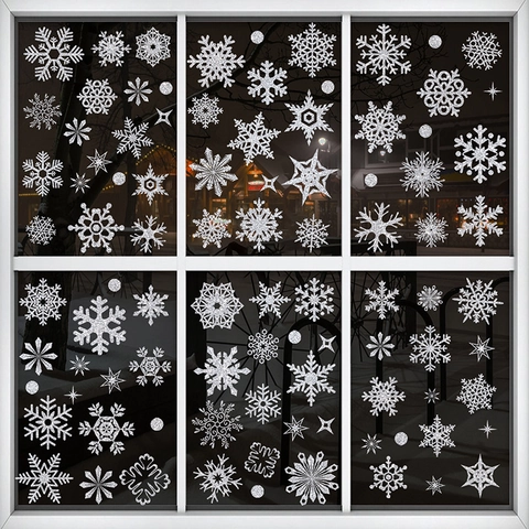 Weihnachten Schneeflocke Fensteraufkleber Silber Glitzer Statische Aufkleber Für Glas Doppelseitig Winter Feiertag Home Party Dekoration Set