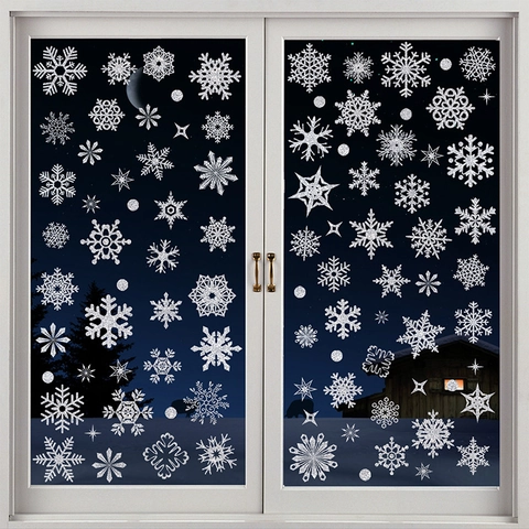 Weihnachten Schneeflocke Fensteraufkleber Silber Glitzer Statische Aufkleber Für Glas Doppelseitig Winter Feiertag Home Party Dekoration Set