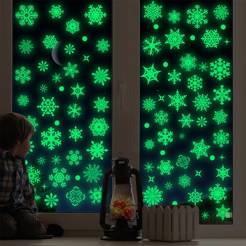 Glow In The Dark Snowflake Window Stickers PVC Luminous Christmas Decoration Winter Party Home Wall Decals