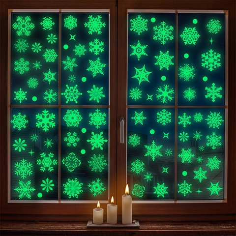 Glow In The Dark Snowflake Window Stickers PVC Luminous Christmas Decoration Winter Party Home Wall Decals
