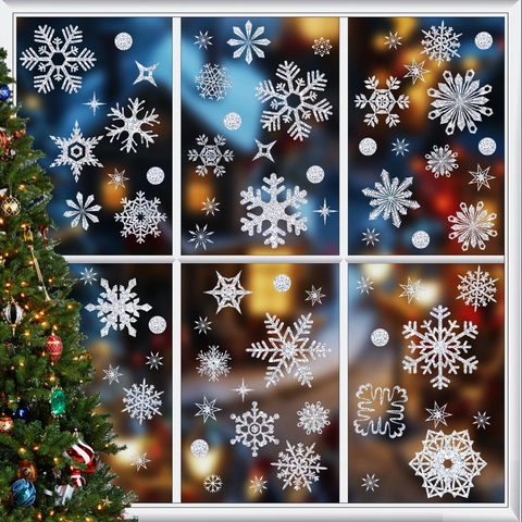 Glitzer Schneeflocke Fensteraufkleber Weihnachten Statisch Haftende Glasbilder Für Winter Urlaub Zuhause Party Dekoration