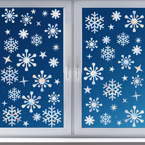 Pegatinas Ventana Copo De Nieve Estrella Prisma Arcoíris Estática PVC Láser Decoración Navideña Calcomanías Cristal
