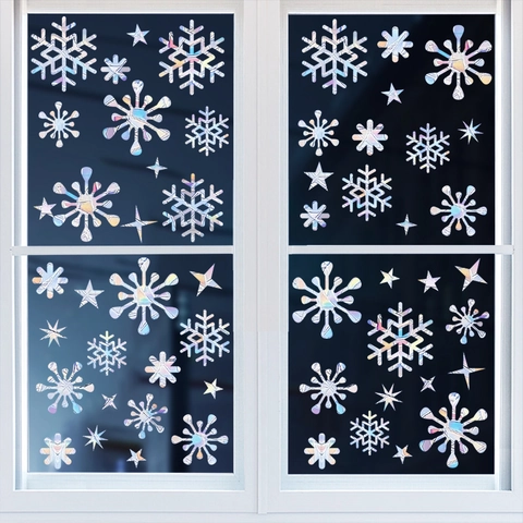 Pegatinas Ventana Copo De Nieve Estrella Prisma Arcoíris Estática PVC Láser Decoración Navideña Calcomanías Cristal