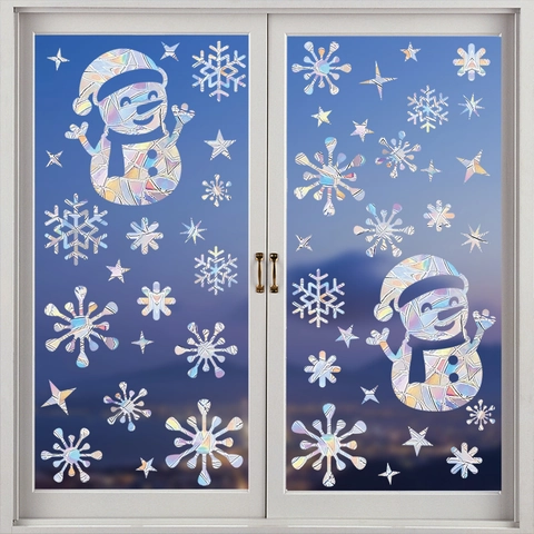 Pegatina Ventana Muñeco De Nieve Copo De Nieve Arcoíris Holográfico Prisma Estática Navidad Atrapasol Decoración Cristal